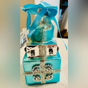 Kurt Adler Turquoise and Silver Gift Box Ornament-